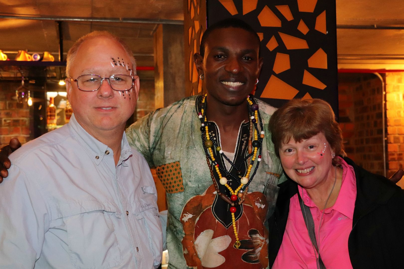 Bob and Carol with Zulu drummer musician - Gold Restaurant, Cape Town, South Africa